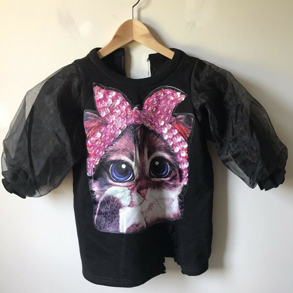 Black fleece sequin cat baby dress ugly Christmas sweater novelty 18-24 months